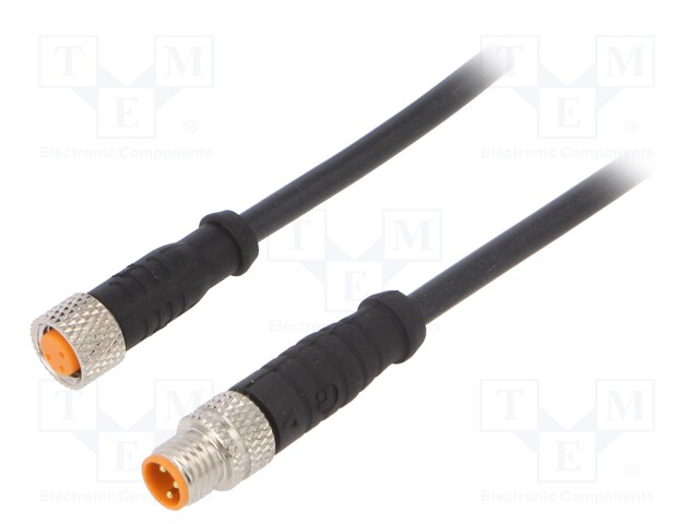 Connection lead; M8; PIN: 3; 0.6m; plug; 50VAC; 4A; -25÷80°C; IP67