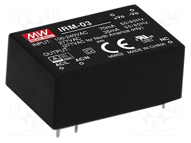 Power supply: switched-mode; modular; 3W; 5VDC; 37x24x15mm; 0.6A