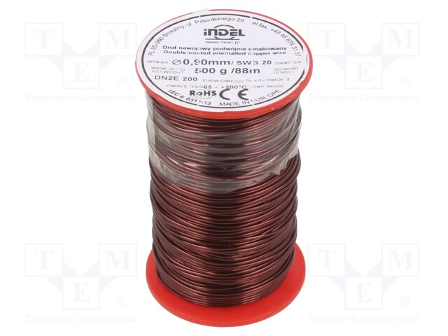 Coil wire; double coated enamelled; 0.9mm; 500g; -65÷200°C