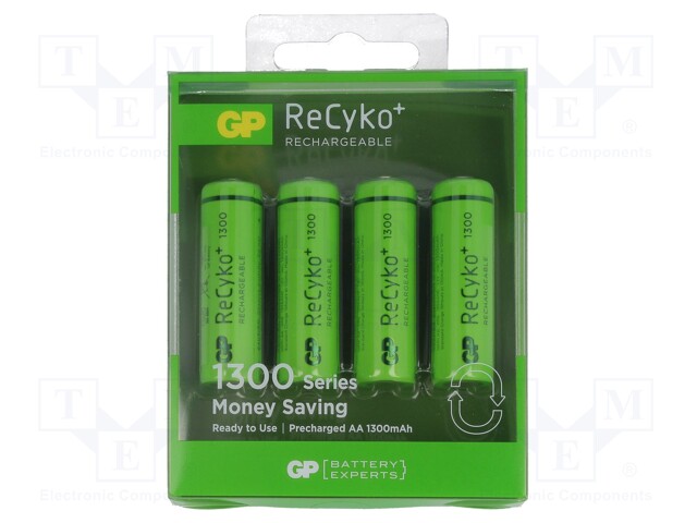 Re-battery: Ni-MH; AA; 1.2V; 1300mAh; ReCyko+; Ø14.5x50.5mm; 130mA