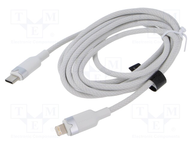 Cable; Apple Lightning plug,USB C plug; nickel plated; 2m; white