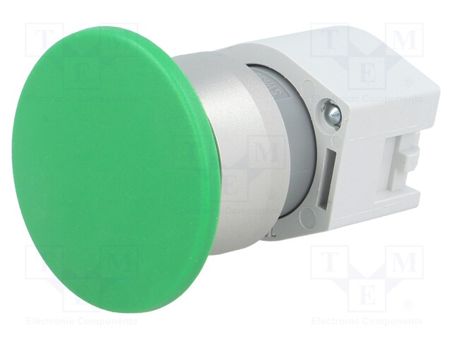 Switch: push-button; Stabl.pos: 1; 22mm; green; Illumin: none; IP65