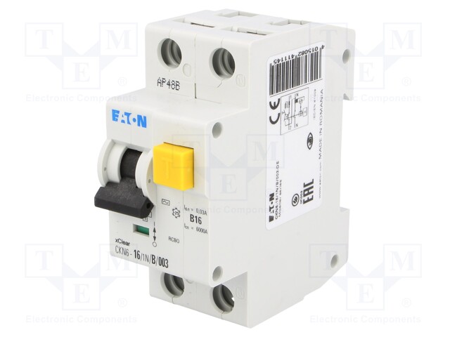 RCBO breaker; Inom: 16A; Ires: 30mA; Max surge current: 250A; 230V