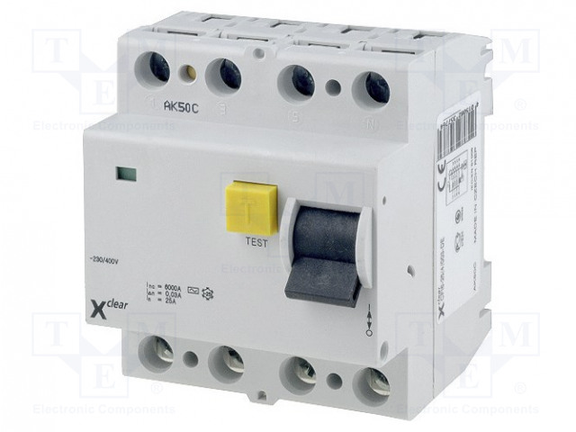 RCD breaker; Inom: 63A; Ires: 0.1A; Max surge current: 250A; 400VAC