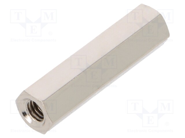 Screwed spacer sleeve; Int.thread: M3; 13mm; hexagonal; brass