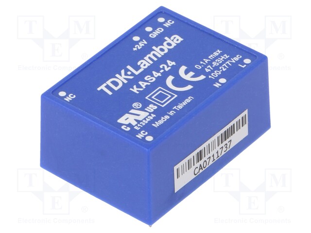 Converter: AC/DC; 4W; Uout: 24VDC; Iout: 167mA; 77%; Mounting: THT