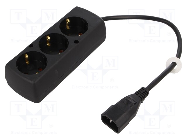 Cable; IEC C14 male,CEE 7/3 (F) socket; 0.3m; Sockets: 3; black