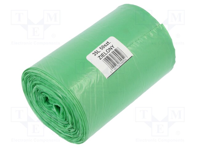 Trash bags; LDPE; Colour: green; 50pcs; 35l
