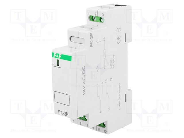 Relay: installation; monostable; DPDT; Ucoil: 24VAC; Ucoil: 24VDC