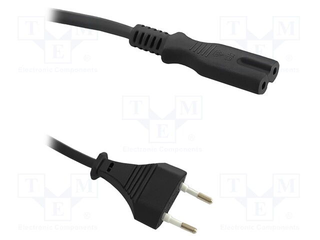 Cable; CEE 7/16 (C) plug,IEC C7 female; 1.4m; black; 2x0,5mm2