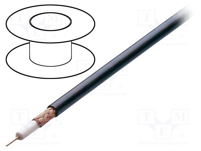 Wire: coaxial; solid; CCS; PVC; black; 100m; Ø6.15mm