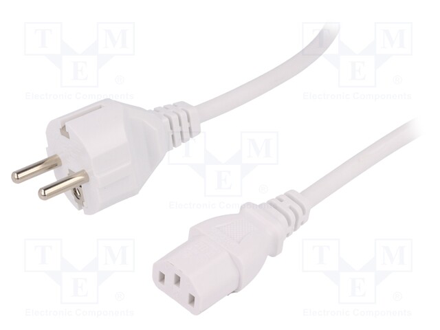 Cable; CEE 7/7 (E/F) plug,IEC C13 female; 1.8m; white; PVC; 16A