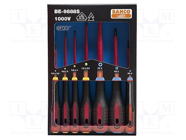 Screwdrivers; Pcs: 7; insulated; 1kVAC; Bit: Pozidriv®,slot