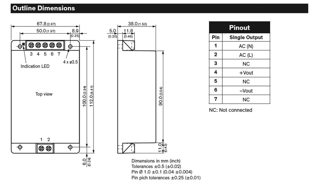 Converter: AC/DC; 51W; Uout: 5.1VDC; Iout: 10A; 84%; Series: TMM 60C