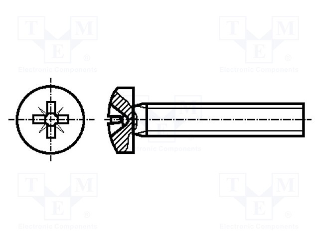 Screw; M2,5x12; DIN: 7985A; Head: cheese head; Pozidriv; steel; zinc