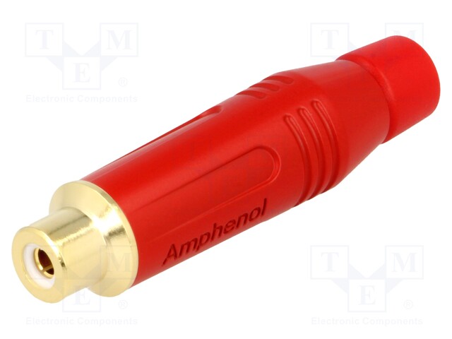 Plug; RCA; female; straight; soldering; red; gold-plated; for cable
