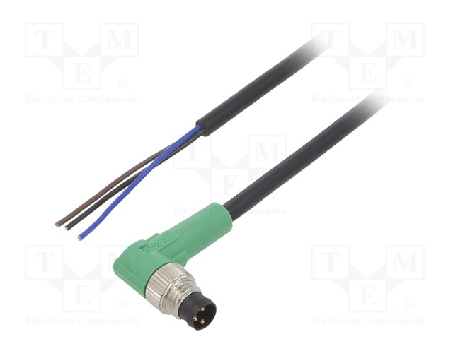 Connection lead; M8; PIN: 3; angled; 5m; plug; 250VAC; 4A; -25÷90°C