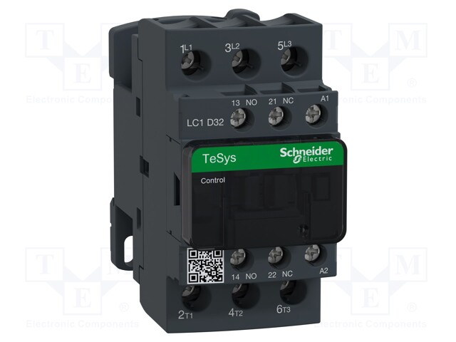 Relay Contactor, TeSys D Series, 3PST-NO, 3P, 32 A at 440 VAC, 18.5 kW at 690 VAC