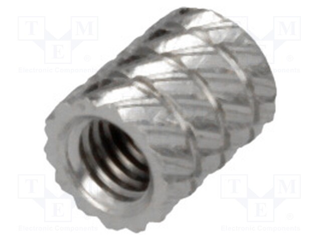 Threaded insert; brass; nickel; M3; L: 5.9mm; Features: for plastic