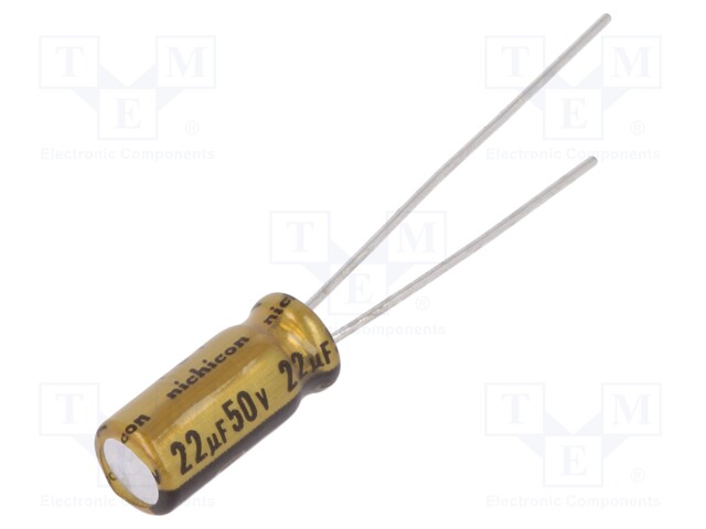 Capacitor: electrolytic; THT; 22uF; 50VDC; Ø5x11mm; Pitch: 2mm; ±20%