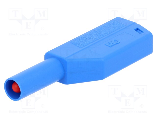 Plug; 4mm banana; 32A; 600V; blue; with 4mm axial socket; 2.5mm2