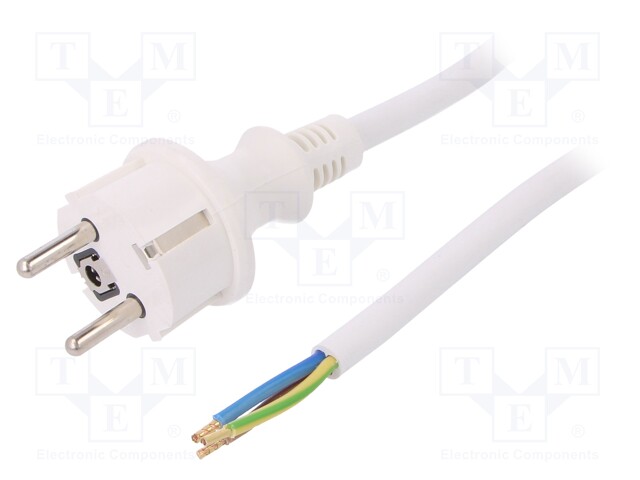 Cable; SCHUKO plug,CEE 7/7 (E/F) plug,wires; 1.5m; white; PVC