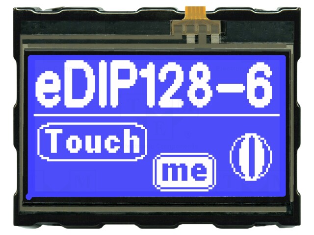 Display: LCD; graphical; 128x64; STN Negative; blue; 71.4x54.6mm