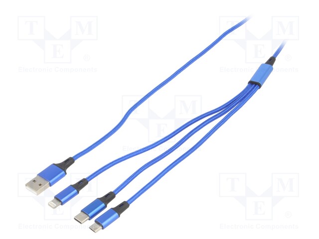 Cable; USB 2.0; nickel plated; 1.2m; blue; textile