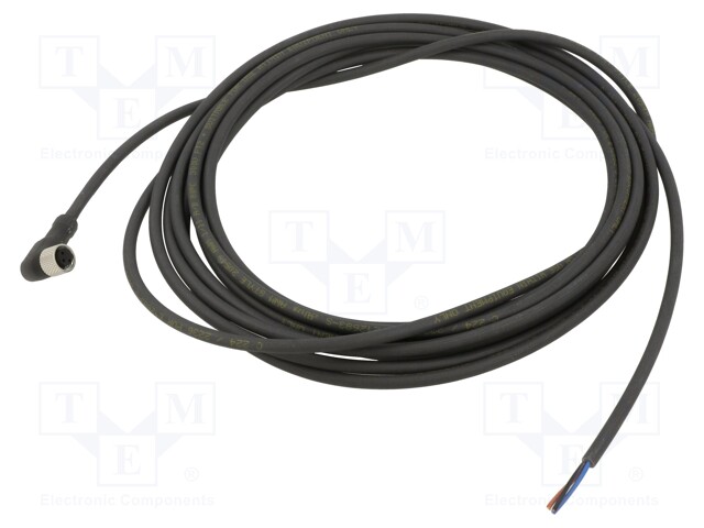 Connection lead; M8; PIN: 3; angled; 5m; plug; 60VAC; 4A; -5÷80°C