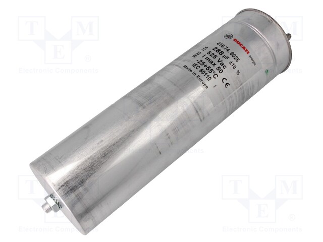 Capacitor: polypropylene; one phase; 288uF; ±10%; Ø100x370mm; 50A