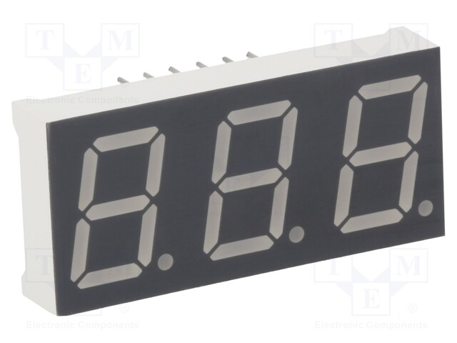 Display: LED; 7-segment; 13.2mm; 0.52"; No.char: 3; red; 40÷80mcd