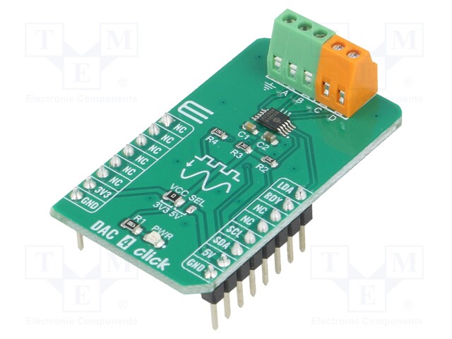 Click board; D/A converter; GPIO,I2C; MCP4728; 3.3/5VDC