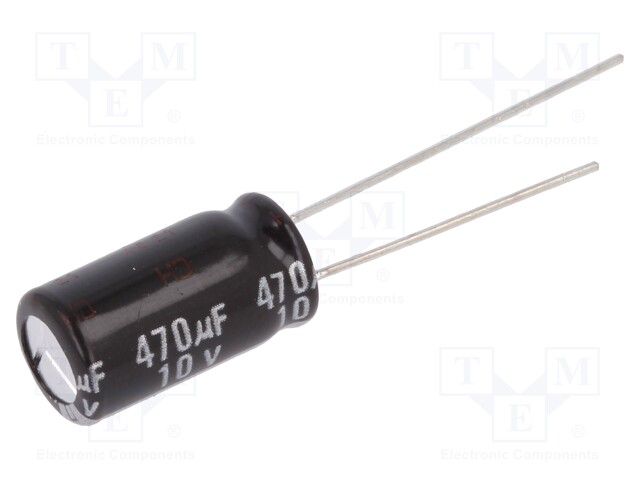 Capacitor: electrolytic; THT; 470uF; 10VDC; Ø8x15mm; Pitch: 3.5mm