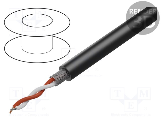 Wire: microphone cable; 2x0,35mm2; black; OFC; PVC FirestoP®; 100m