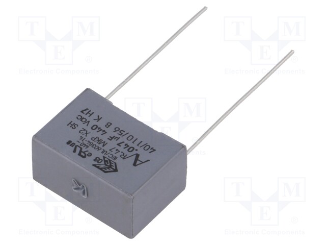 Capacitor: polypropylene; X2; 47nF; 15mm; ±10%; 18x9x12.5mm; 440VAC