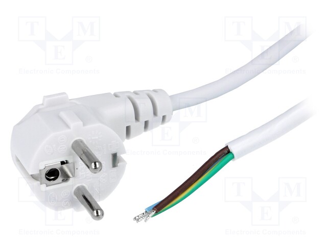 Cable; CEE 7/7 (E/F) plug angled,wires; 1.8m; white; PVC; 6A; 250V