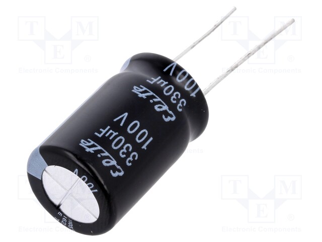 Capacitor: electrolytic; THT; 330uF; 100VDC; Ø16x25mm; Pitch: 7.5mm