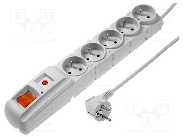 Plug socket strip: protective; Sockets: 5; 230VAC; 10A; 400g