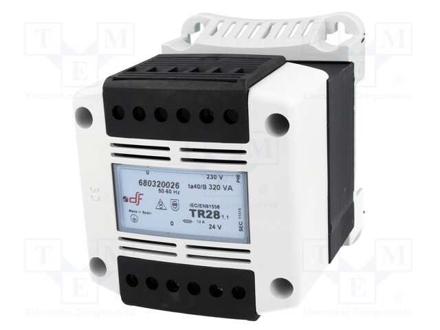 Transformer: safety; 320VA; 230VAC; 24V; IP20; Mounting: DIN; 4.4kg