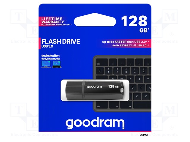 Pendrive; USB 3.0; 128GB; Read: 60MB/s; Write: 20MB/s; Colour: black