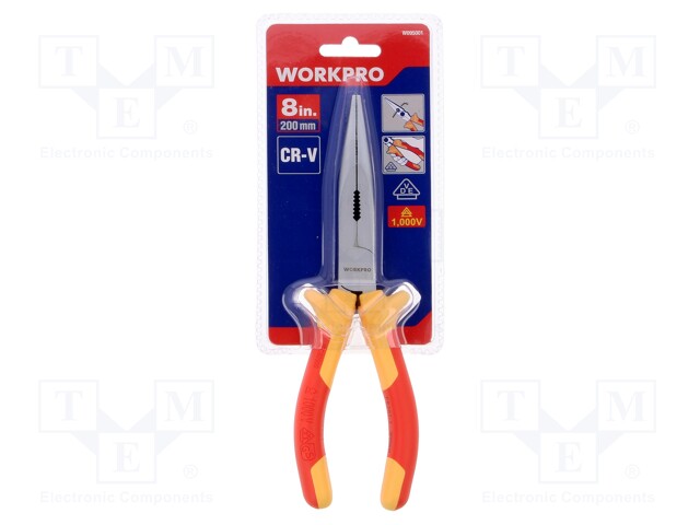 Pliers; insulated,half-rounded nose,universal; 200mm; 1kVAC