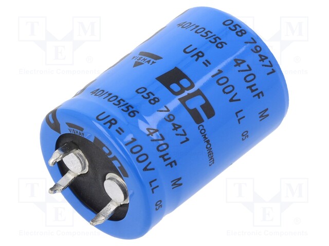 Capacitor: electrolytic; 470uF; 100VDC; Ø22x30mm; ±20%; -40÷105°C