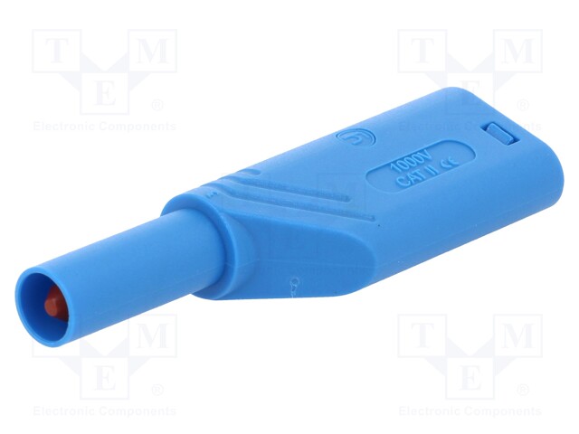 Plug; 4mm banana; 24A; 1kVDC; blue; with 4mm axial socket; 3mΩ