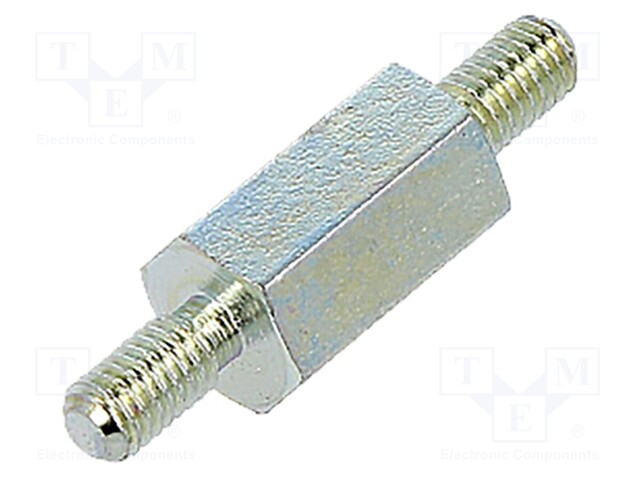 Screwed spacer sleeve; 10mm; Ext.thread: M3; hexagonal; steel