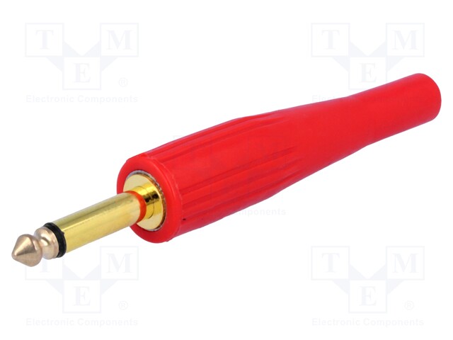 Plug; Jack 6,35mm; male; mono; straight; for cable; soldering; red