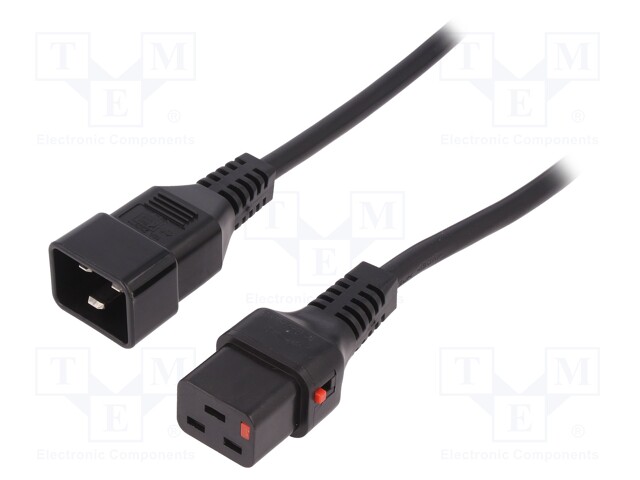 Cable; IEC C19 female,IEC C20 male; 3m; with locking; black; PVC