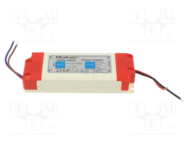 Power supply: switched-mode; LED; 60W; 12VDC; 5A; 220÷240VAC; IP20