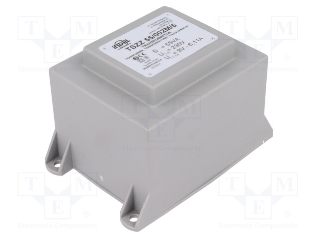 Transformer: encapsulated; 55VA; 230VAC; 9V; 6.1A; Mounting: PCB