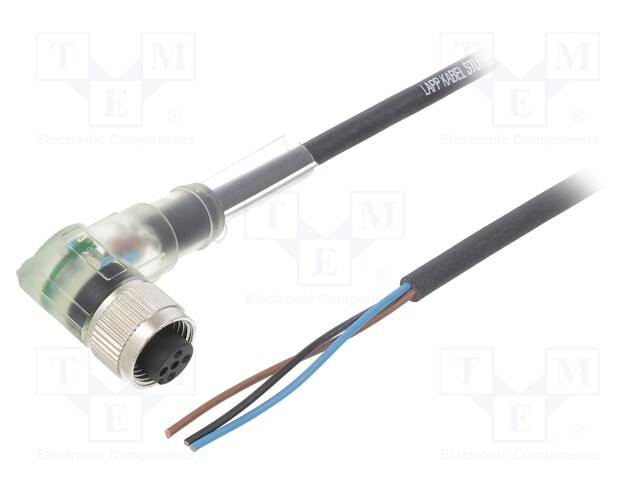 Connection lead; M12; PIN: 3; angled; 5m; plug; 24VAC; 4A; -25÷80°C