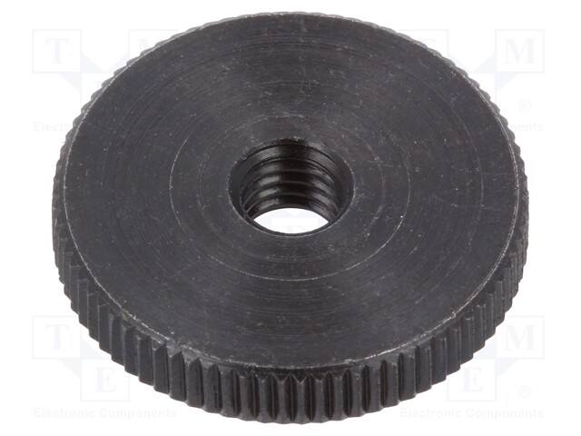 Knob; Dia: 20mm; M5; H: 5mm; steel; black; Features: knurled; DIN: 467